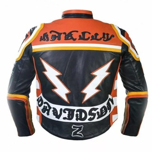 Men’s Black & Orange Cowhide Leather Biker Jacket Shoulder & Elbow Armor – view 2