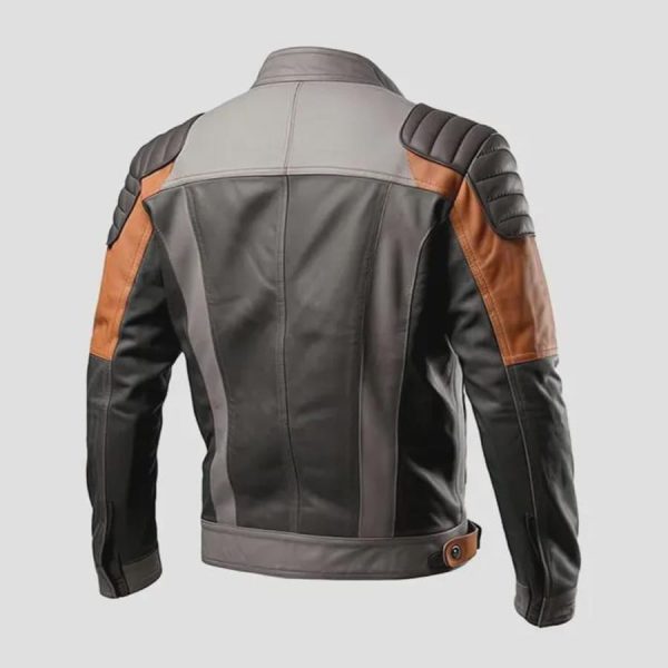 Men’s Grey & Brown Cowhide Motorcycle Racing Jacket – Track Day CE Armor – view 2