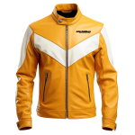 Men's Mustard Yellow White Genuine Sheepskin Biker Motorcycle Leather Jacket