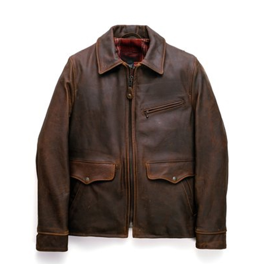 1 Bison Leather Motorcycle Racing Jacket – Full-Grain CE Armor – Wool Plaid Liner