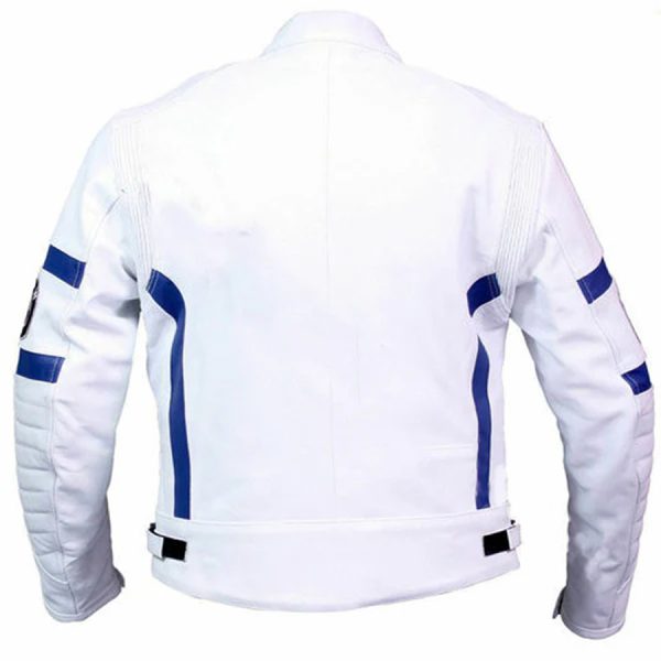 White Cowhide Leather Motorcycle Racing Jacket – Cordura Stretch Panels – Street Touring – view 2